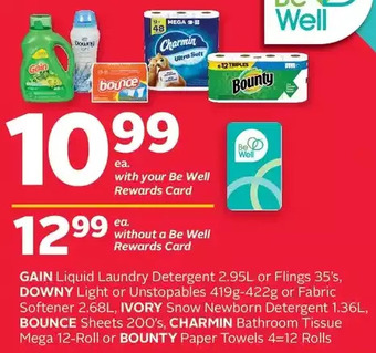 Rexall Gain liquid laundry detergent or flings, downy light or unstopables or fabric softener, ivory snow newborn detergent, bounce offer