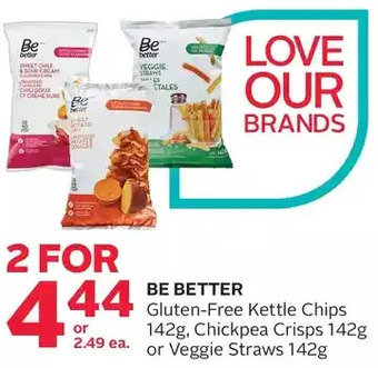 Rexall Be better gluten-free kettle chips, chickpea crisps or veggie straws offer