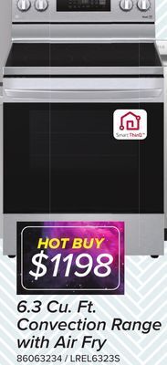 Leon's Lg stainless steel 6.3 cu ft. electric thinq® range with air fry and fan convection -lrel6323s offer