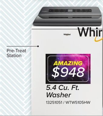 Leon's Whirlpool white top load washer (5.4 cu.ft.) - wtw5105hw offer