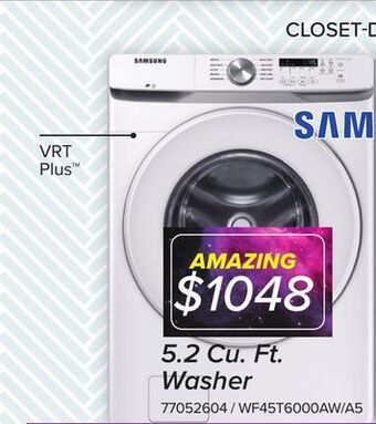 Leon's Samsung white front load washer with shallow depth (5.2 cu.ft) - wf45t6000aw/a5 offer