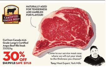 Longo's Cut from canada aaa grade longo's certified angus beef rib steak offer