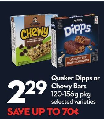 Longo's Quaker dipps or chewy bars offer