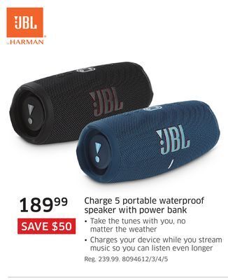 The Source Jbl charge 5 portable waterproof speaker with power bank offer