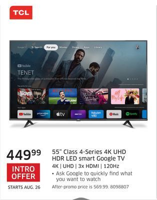 The Source Tcl 55" class 4-series 4k uhd hdr led smart google tv offer