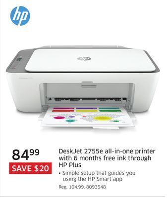 The Source Hp deskjet 2755e all-in-one printer with 6 months free ink through hp plus offer