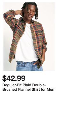 Old Navy Regular-fit plaid double-brushed flannel shirt for men offer
