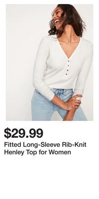 Old Navy Fitted long-sleeve rib-knit henley top for women offer