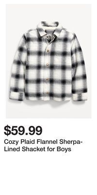 Old Navy Cozy plaid flannel sherpa-lined shacket for boys offer