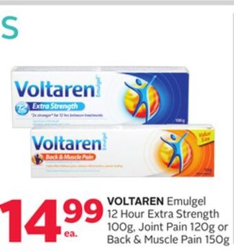 Rexall Voltaren emulgel 12 hour extra strength 100g, joint pain 120g or back & muscle pain 150g offer
