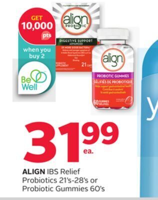 Rexall Align ibs relief probiotics 21' s-28' s or probiotic gummies 60' s offer