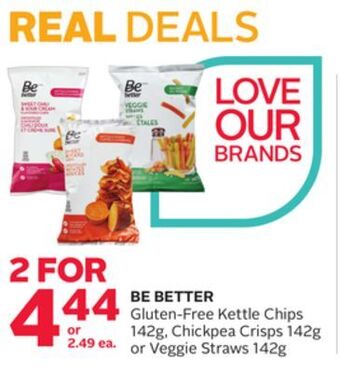 Rexall Be better gluten-free kettle chips 142g, chickpea crisps 142g or veggie straws 142g offer