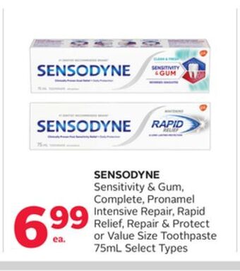 Rexall Sensodyne sensitivity & gum, complete, pronamel intensive repair, rapid relief, repair & protect or value size toothpaste 75m offer