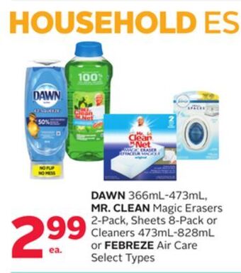 Rexall Dawn 366ml-473ml, mr. clean magic erasers 2-pack, sheets 8-pack or cleaners 473ml-828ml or febreze air care offer