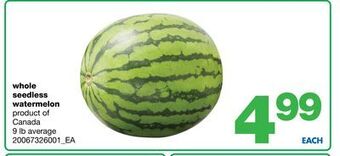 Wholesale Club Whole seedless watermelon, 9 lb average offer