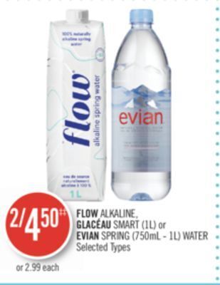 Shoppers Drug Mart Flow alkaline, glacéau smart (1l) or evian spring (750ml - 1l) water offer