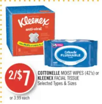 Shoppers Drug Mart Cottonelle moist wipes (42's) or kleenex facial tissue offer