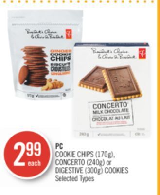 Shoppers Drug Mart Pc cookie chips (170g), concerto (240g) or digestive (300g) cookies offer