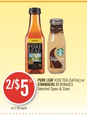 Shoppers Drug Mart Pure leaf iced tea (547ml) or starbucks beverages offer