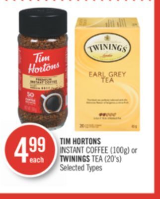 Shoppers Drug Mart Tim hortons instant coffee (100g) or twinings tea (20's) offer