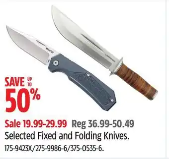 Canadian Tire Huntshield selected fixed and folding knives offer
