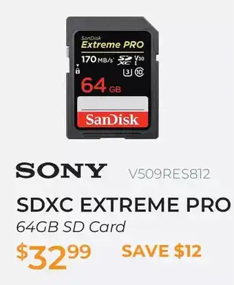Henry's Sony sdxc extreme pro 64gb sd card offer