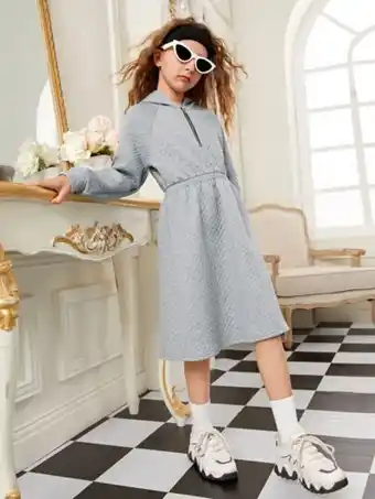 SheIn Shein girls raglan sleeve half zipper placket hooded textured sweatshirt dress offer