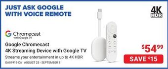 Visions Electronics Google chromecast 4k streaming device with google tv offer