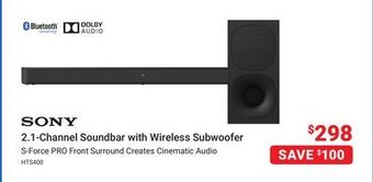 Visions Electronics Sony 2.1-channel soundbar with wireless subwoofer offer