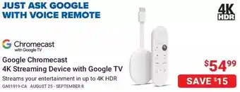 Visions Electronics Google chromecast 4k streaming device with google tv offer