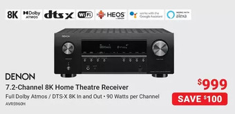 Visions Electronics Denon 7.2-channel 8k home theatre receiver offer