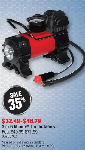 PartSource 3 or 5 minute tire inflators offer