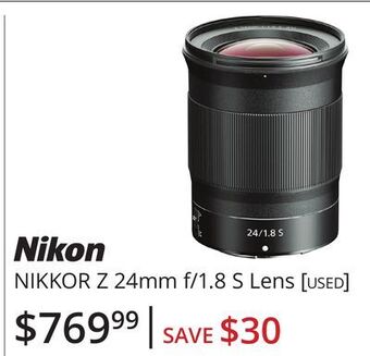 Vistek Nikon nikkor z 24mm f/1.8 s lens [used] offer