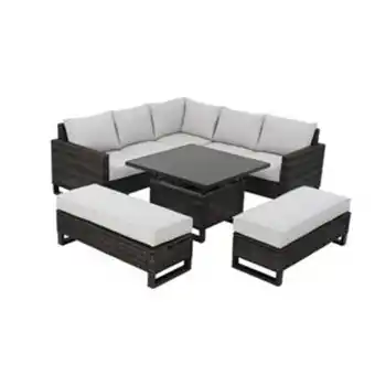 Lowe's Allen + roth palmore brown wicker patio conversation set with metal frame and off-white cushions included - 4-piece offer
