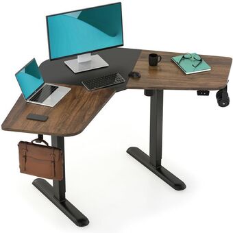 Best Buy Fitueyes l-shaped electric standing desk, 47.2 inch height adjustable sit stand desk/corner table, home office desk with head offer