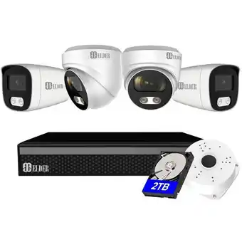 Best Buy 【2022 new】elder 4k security camera system 8mp, 8ch poe nvr 4-camera surveillance kit outdoor 2tb hdd audio, wired home securi offer