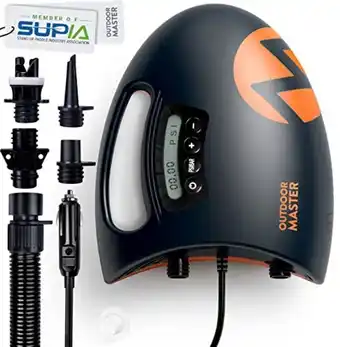 Outdoormaster 20psi high pressure sup air pump the shark - intelligent dual stage inflation & auto-off feature, deflation fun