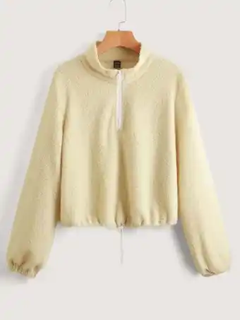 SheIn Drawstring hem half zipper teddy sweatshirt offer