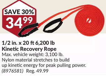 Princess Auto 1/2 in. x 20 ft 6,200 lb kinetic recovery rope offer