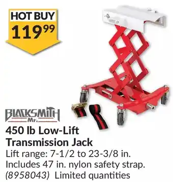 Princess Auto Mr. blacksmith 450 lb low-lift transmission jack offer