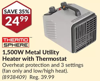 Princess Auto Thermo sphere 1,500w metal utility heater with thermostat offer