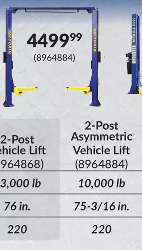 Princess Auto 2-post asymmetric vehicle lift offer