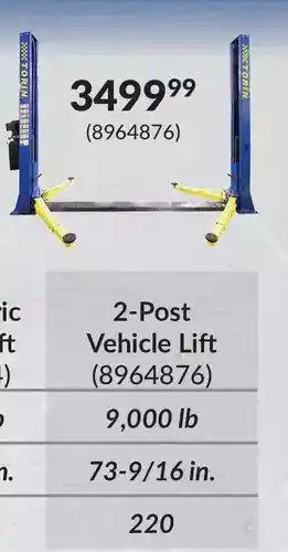 Princess Auto Torin 2-post vehicle lift 9,000 lb offer