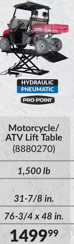 Princess Auto Pro.point motorcycle/atv lift table offer