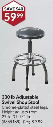 Princess Auto Pro.point 330 lb adjustable swivel shop stool offer