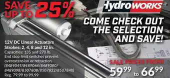 Princess Auto Hydroworks 12v dc linear actuators strokes: 2, 4, 8 and 12 in. offer