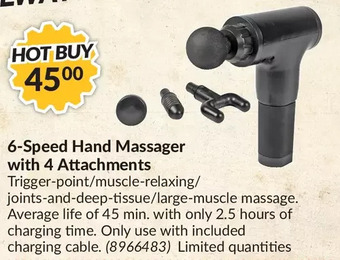 Princess Auto 6-speed hand massager with 4 attachments offer