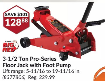 Princess Auto Torin big red 3-1/2 ton pro-series floor jack with foot pump offer
