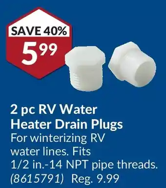 Princess Auto 2 pc rv water heater drain plugs offer