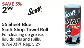 Princess Auto 55 sheet blue scott shop towel roll offer